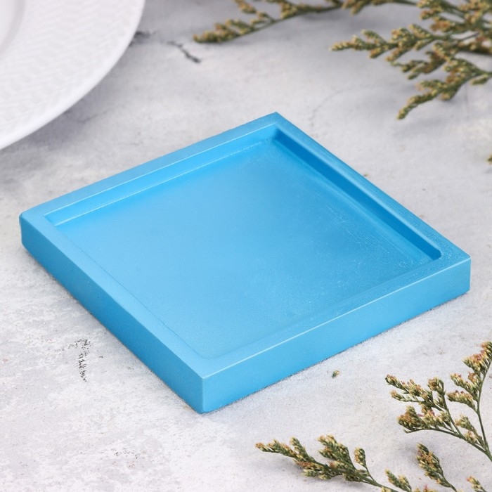 Подсвечник квадратный из гипса,10х1,5см,голубой
