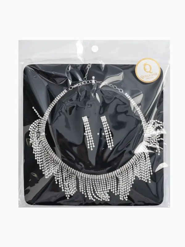 Набор 2 предмета: серьги, колье со стразами &laquo;Лёд&raquo;, d=13.5 см, белый в серебре