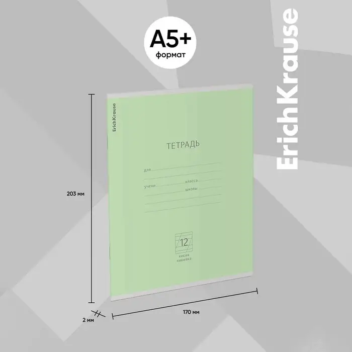 Тетрадь 12 листов в косую линейку ErichKrause &laquo;Классика&raquo;, обложка мелованный картон, зелёная