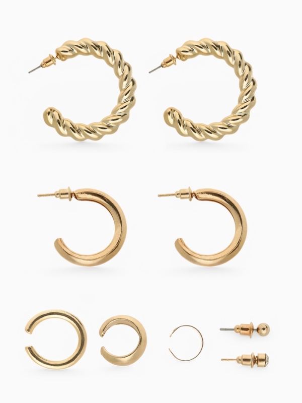 Набор серьги и каффы 9 шт. &laquo;Кольца&raquo; переплетение, цвет золото