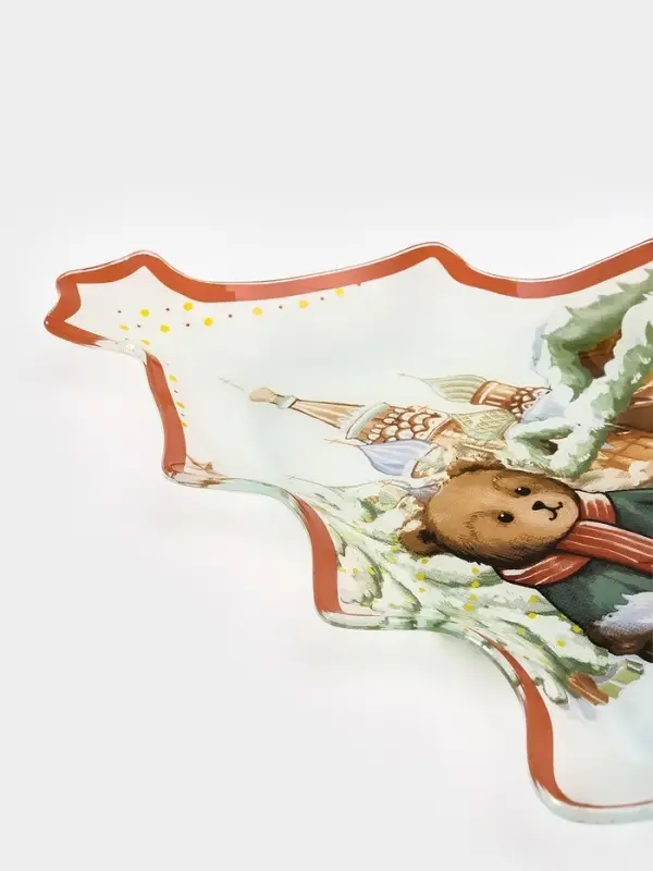 Блюдо сервировочное новогоднее Доляна &laquo;Московкий мишка&raquo;, 24.5&times;24.7&times;2 см, стекло, белое, красное