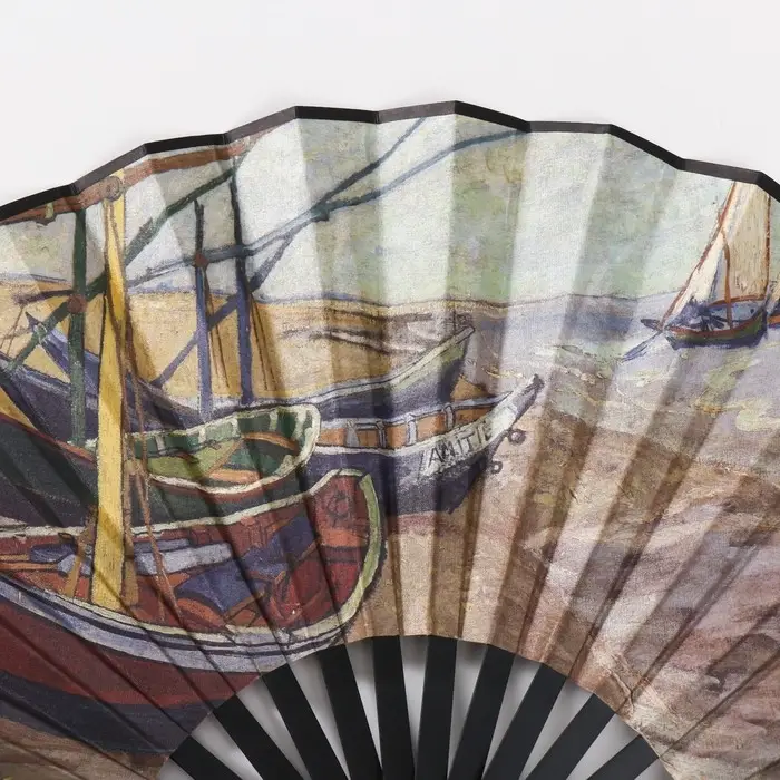 Веер пластик, текстиль h=26,5 см "Лодки на берегу"