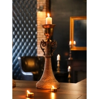 Подсвечник металл на 1 свечу "Лучиано" серый с золотом 16х16х42 см