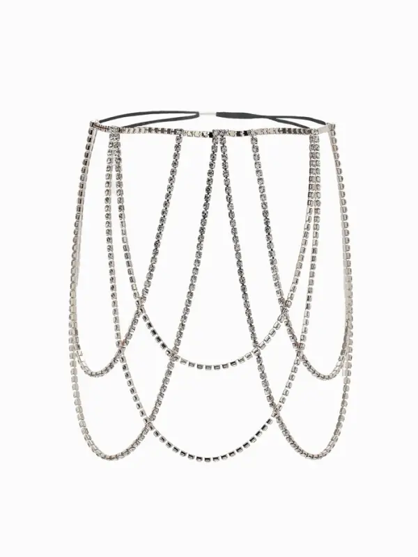 Цепочка на бедро бодичейн "Ярусы" со стразами, цвет белый в серебре