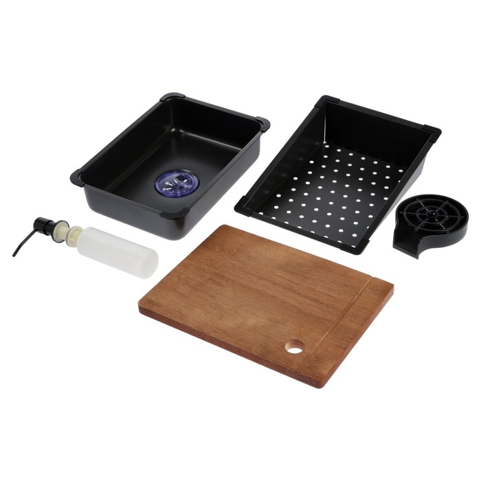 Кухонная мойка ZEIN M03, S=3.0 и 0.7мм, смеситель, корзины, разделочная доска, сифон, графит