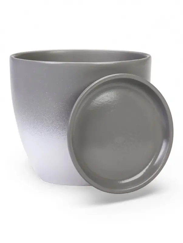 Горшок цветочный с поддоном 2,5 л, d18/h16 см серый керамика, "Туман" (М)