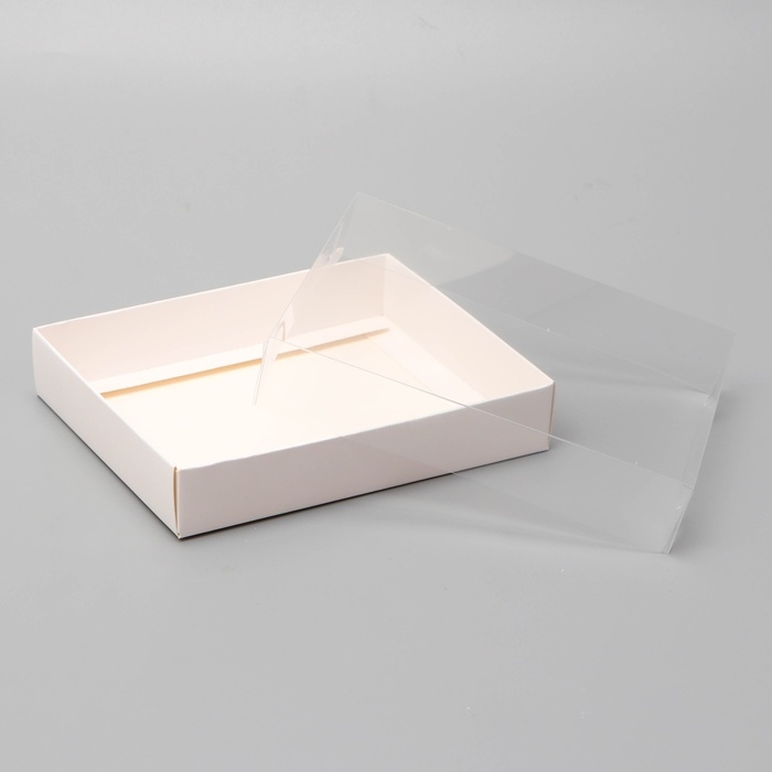 Коробочка сборная с прозрачной крышкой 16&times;13&times;3 см, белая