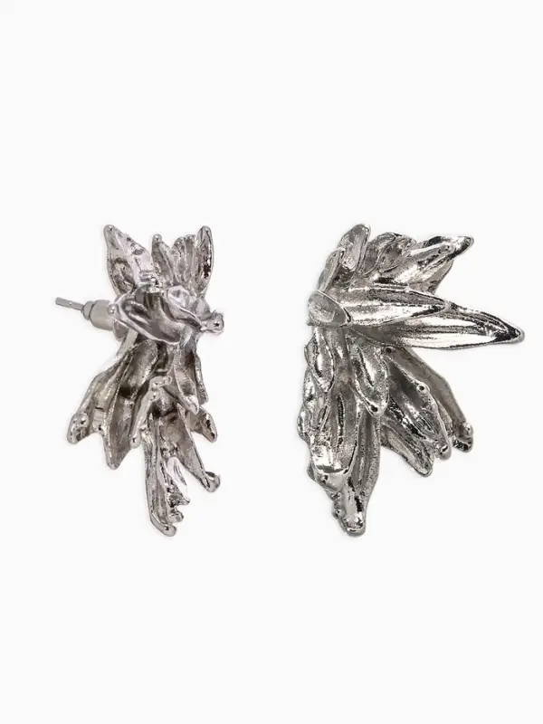 Серьги металл "Цветы половинки", цвет серебро