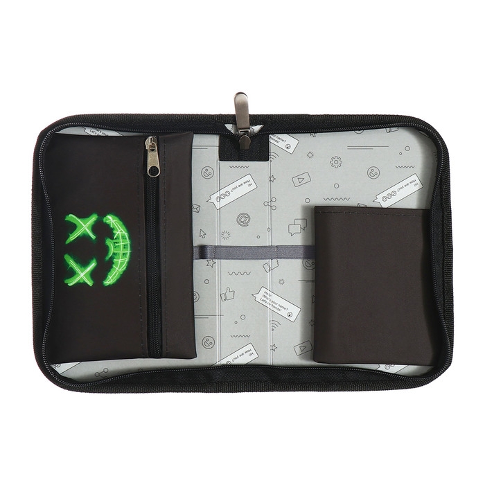 Пенал 1 секция 140 х 210 х 40 мм, откидной карман и косметичка, тканевый, Calligrata TOP Content "Маска"