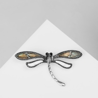 Брошь &laquo;Стрекоза&raquo; ракушка, цветная в чернёном серебре