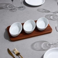 Менажница &laquo;Кармен&raquo;, 3 шт: 250 мл, овальная, деревянное основание, фарфор, Иран