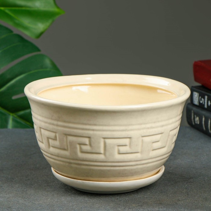 Горшок цветочный Меандр №2 2л 14*21см 1сорт белый МИКС