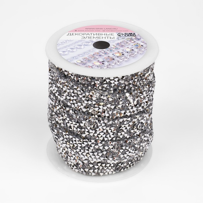 Стразы термоклеевые, ширина - 15 мм, 4,5 &plusmn; 0,5 м, цвет серебряный