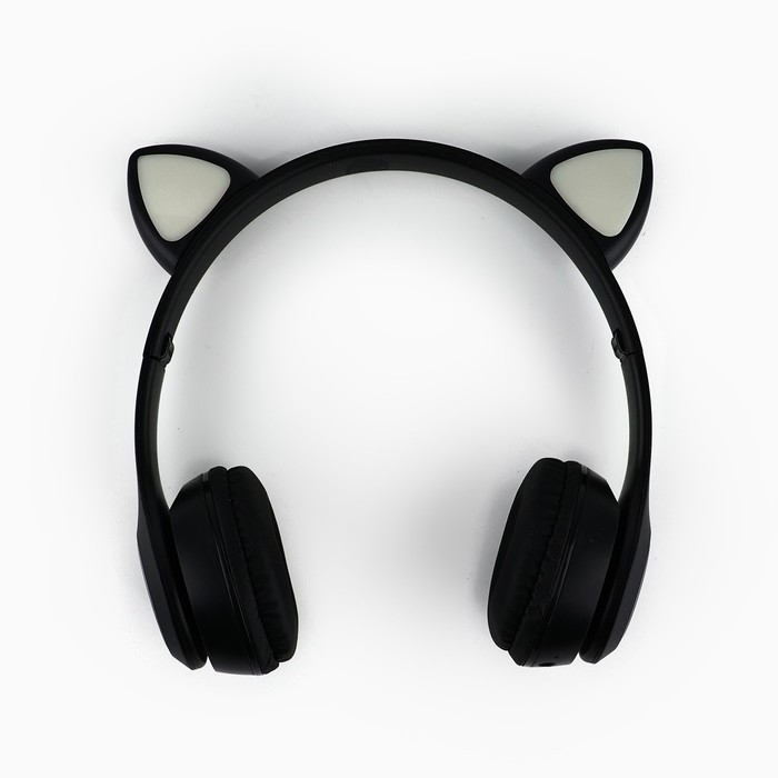 Наушники светящиеся ушки, беспроводные &laquo;Котик&raquo;, черные W-03
