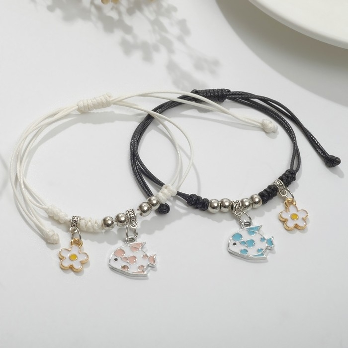 Браслеты &laquo;Неразлучники&raquo; рыбки с ромашками, цветные, 7 см