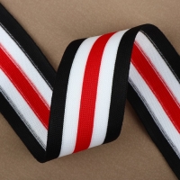 Тесьма трикотажная лампас 40 мм, 9,1 &plusmn; 0,5 м, цвет чёрный/белый/красный