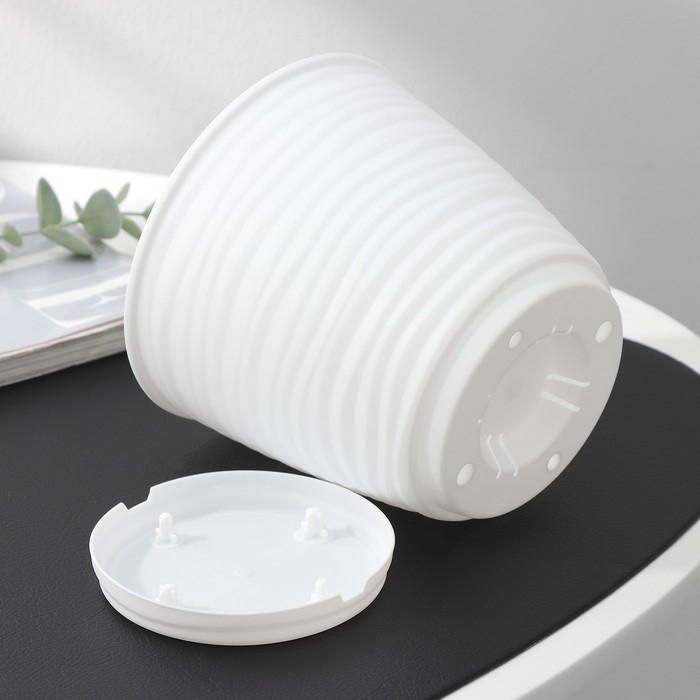 Горшок для цветов с поддоном Saffron, 1,5 л, d=14,6 см, h=13,5 см, пластиковый, цвет белый