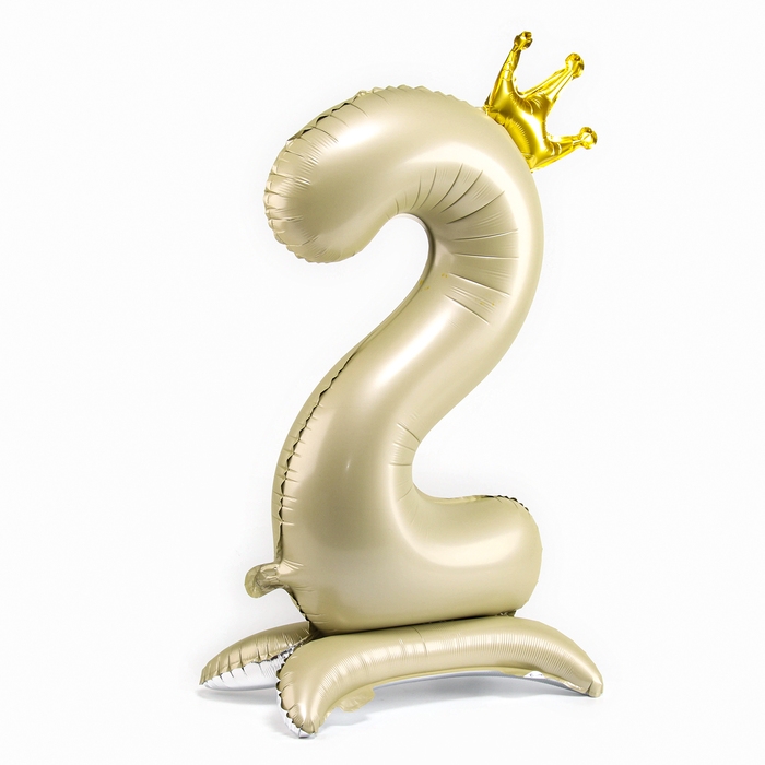 Шар фольгированный 42" &laquo;Цифра 2 с короной&raquo; на подставке, цвет взбитые сливки