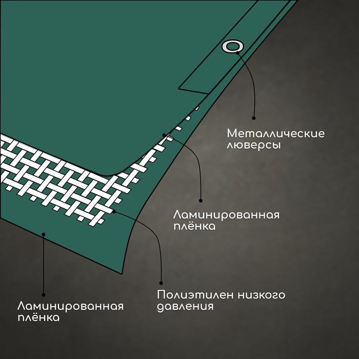 Тент защитный, 5 &times; 4 м, плотность 90 г/м&sup2;, УФ, люверсы шаг 1 м, зелёный