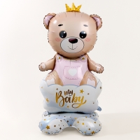 Шар фольгированный 62" &laquo;Мишка в короне &mdash; девочка&raquo; на подставке, под воздух