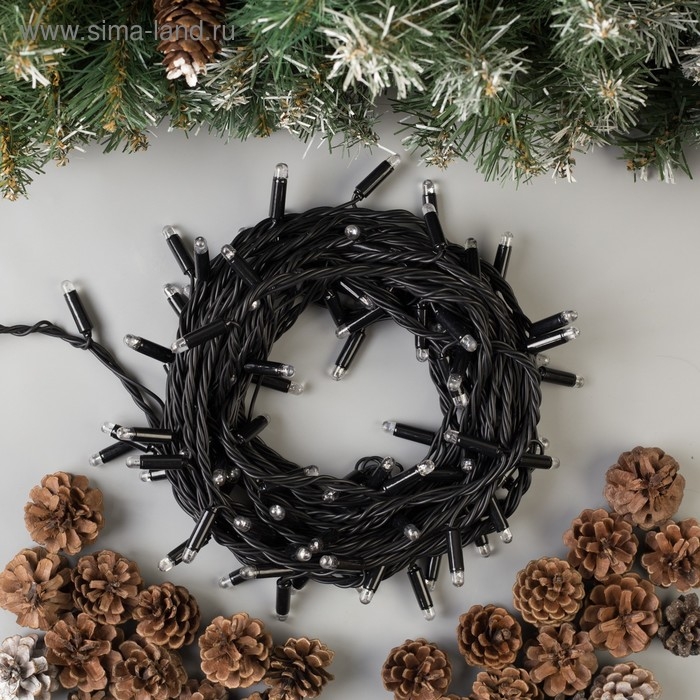 Гирлянда &laquo;Нить&raquo; 10 м, IP65, УМС, тёмная нить, 100 LED, свечение синее, мерцание белым, 220 В