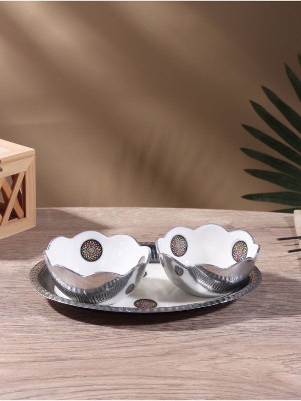 Менажница "Винтаж" (набор 2 шт) 10х10х5,5 см, на подносе, алюминий