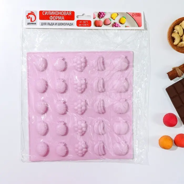 Форма для мармелада Доляна &laquo;Фруктовый рай&raquo;, 22,5&times;23,5&times;1,5 см, 25 ячеек, цвет розовый