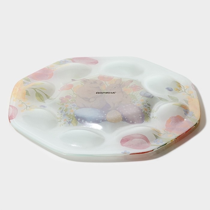 Подставка стеклянная для яиц Доляна &laquo;Акварель&raquo;, 8 ячеек, 22&times;22 см, цвет белый