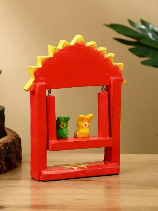 Сувенир "Зайки на качелях" дерево 10х3,5х15 см, цв. красный