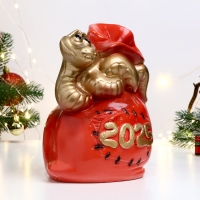 Копилка "Змея 2025 на мешочке" золотая, 23х16см