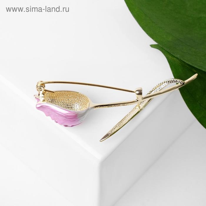 Брошь &laquo;Цветок&raquo; тюльпан пионовидный, цвет бело-розовый в золоте