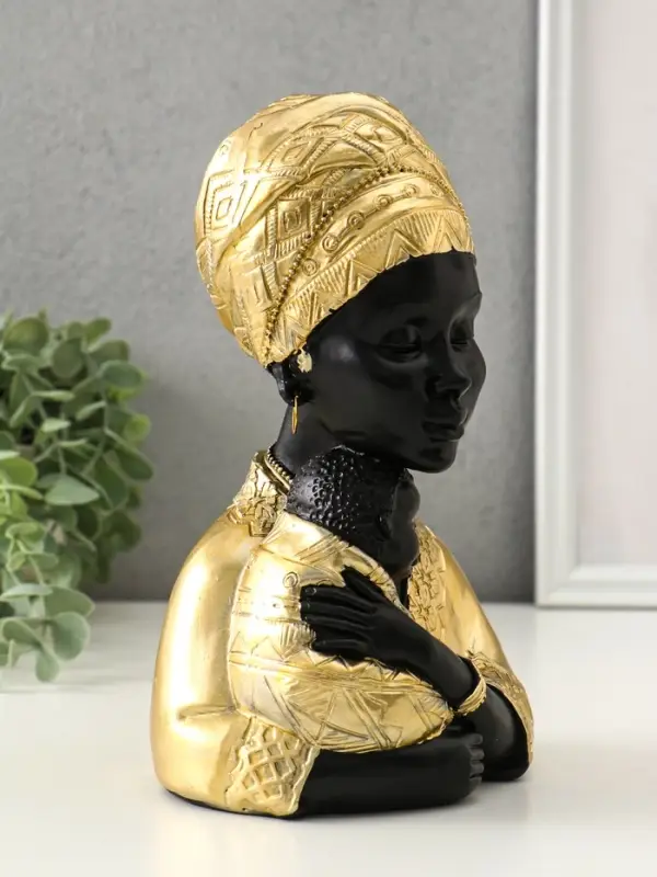 Бюст полистоун "Африка - мать и дитя" чёрный с золотом 12,5х10х21,5 см