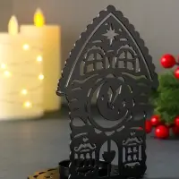 Подсвечник новогодний "Домик с часами" чёрный 6,7х10х13,5 см