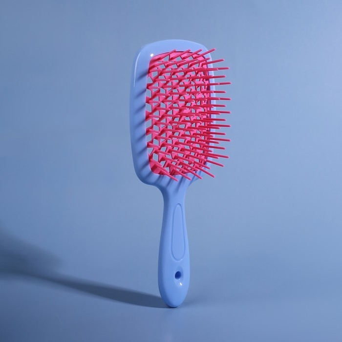 Расчёска массажная, широкая, вентилируемая, 8,5 &times; 20,5 см, PVC коробка, цвет голубой/розовый