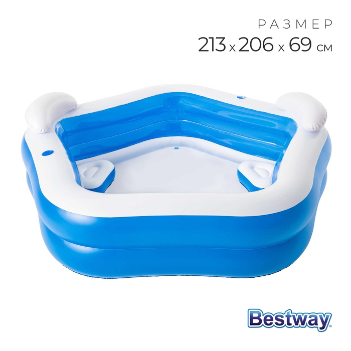Бассейн надувной Bestway, 213&times;206&times;69 см, с сиденьями и подголовниками, от 6 лет, 54153