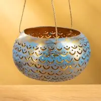 Подсвечник подвесной из кокоса, 14-16 см, сине-золотой