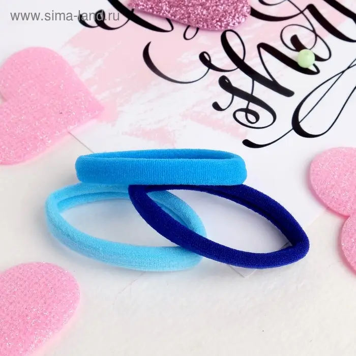 Резинка для волос "Трио" (набор 3 шт) 5,5 см, синий голубой