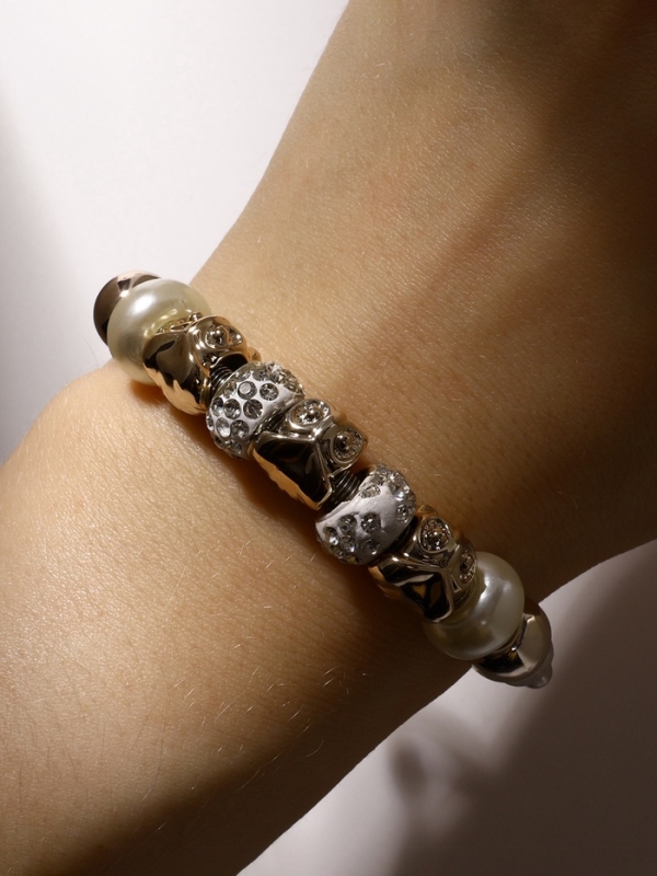 Браслет жемчуг &laquo;Марджери&raquo; сова, цвет белый в серебре, d=6,5 см