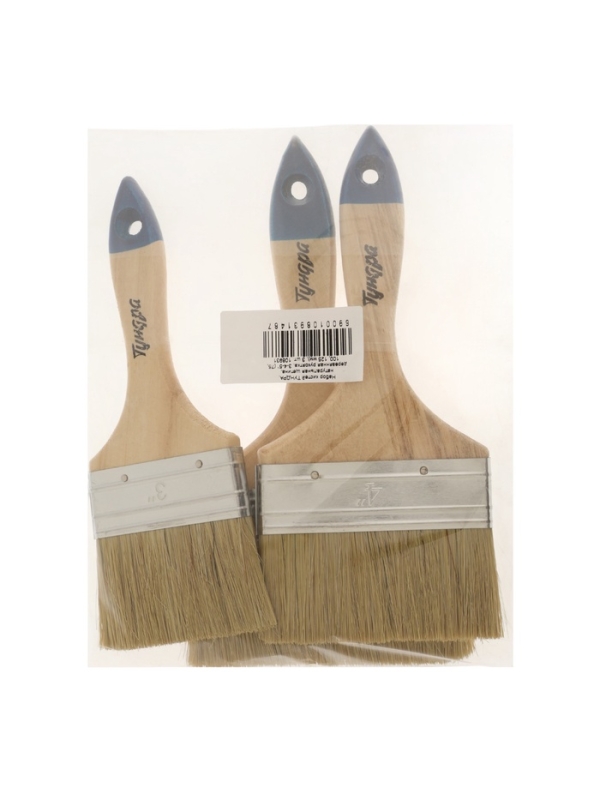 Набор кистей ТУНДРА, натуральная щетина, деревянная рукоятка, 3-4-5" (75, 100, 125 мм),3 шт.