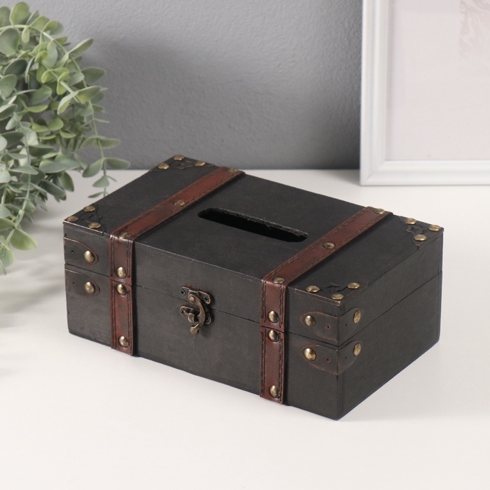 Шкатулка дерево салфетница "Черный чемодан" 14х23х9 см