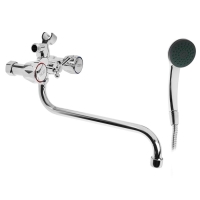 Смеситель для ванны ZEIN Z4327, кран-букса 1/2", излив 27 см, с душевым набор, хром