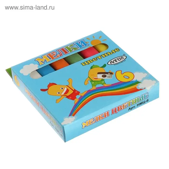 Мелки цветные "АЛГЕМ", в наборе 6 штук, квадратные