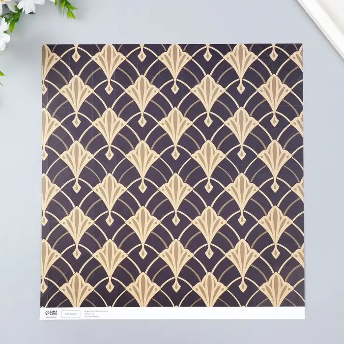 Бумага для скрапбукинга двусторонняя "Версаль и ромбы золото" плотность 180 гр 30,5х32 см