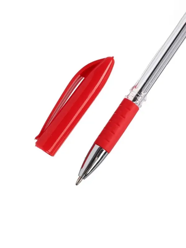 Ручка шариковая 0.5 мм, стержень красный, с резиновым держателем