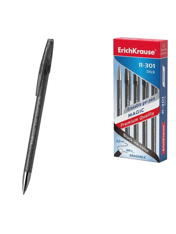 Ручка гелевая стираемая ErichKrause R-301 Magic Gel, узел 0.5 мм, чернила чёрные, длина письма 200 м, цена за 1 шт.