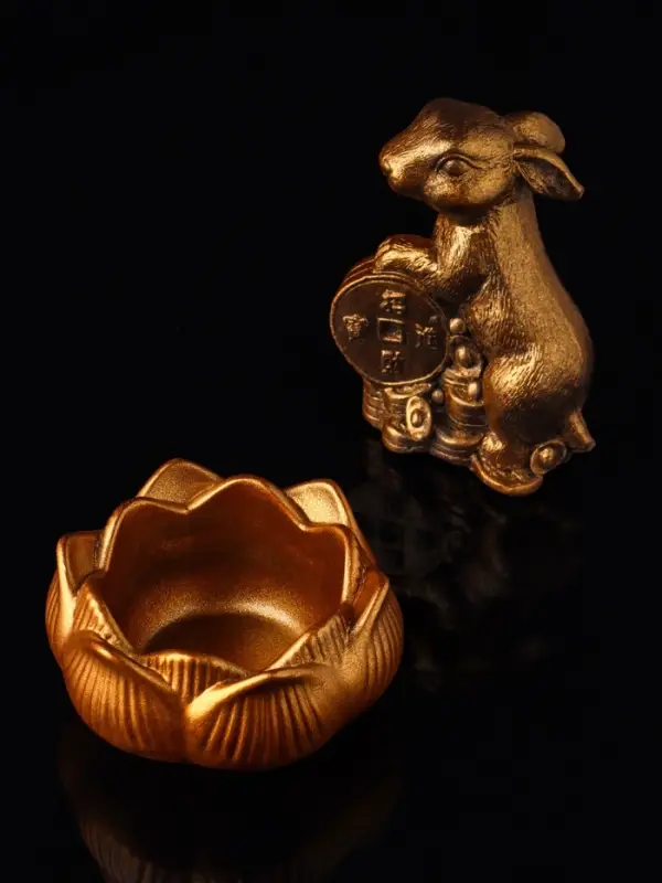 Набор "Кролик фен-шуй с подсвечником", 12х20 см, бронза