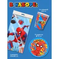Набор бумажной посуды Человек-паук, 10 персон (стакан, тарелка, скатерть)