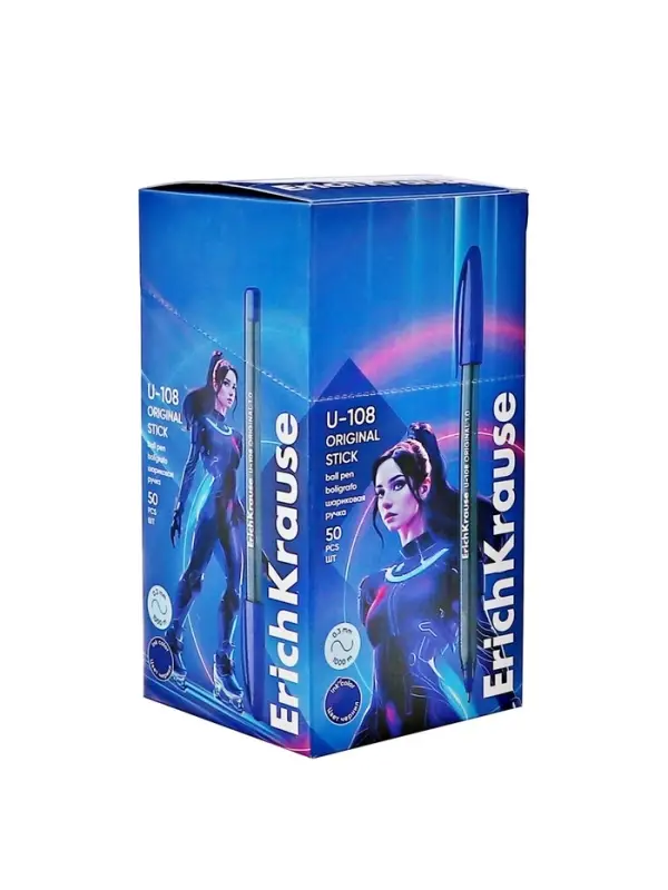 Ручка шариковая ErichKrause U-108 Original Stick, узел 1.0 мм, чернила синие, супермягкое письмо, длина линии письма 1000 метров
