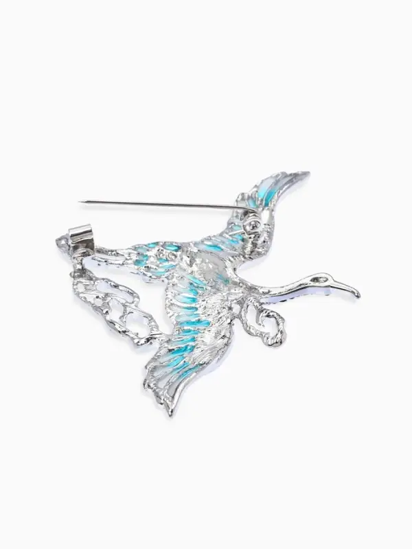 Брошь "Аист в облоках", цвет бело-голубой в серебре