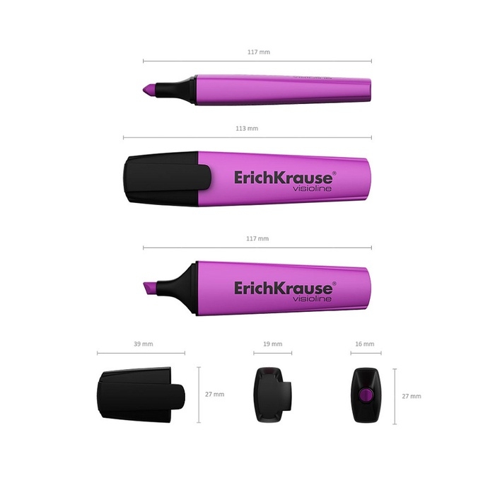 Маркер текстовыделитель ErichKrause V-12, 0.6-5.2 мм, флуоресцентные чернила на водной основе, фиолетовый
